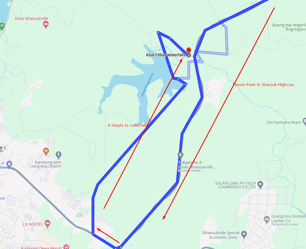 Correct way to arrive Kbal Chhay Waterfall, Cambodia