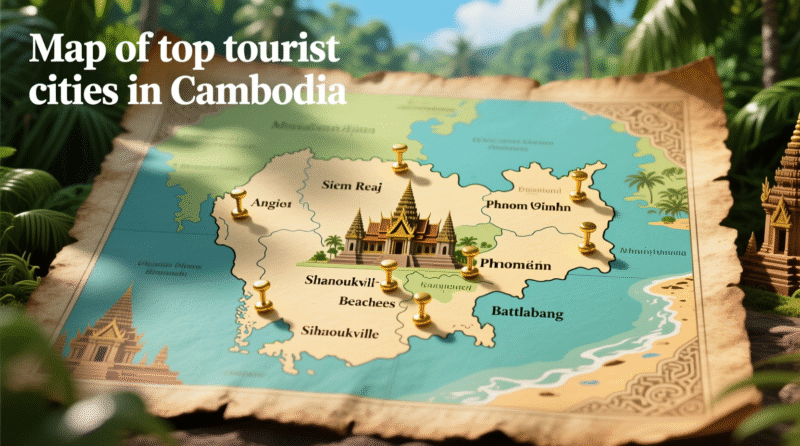 Map of top tourist cities in Cambodia